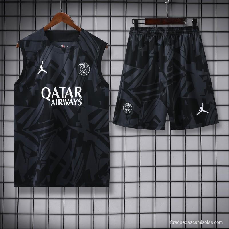 23-24 PSG Black Pattern Vest Jersey+Shorts