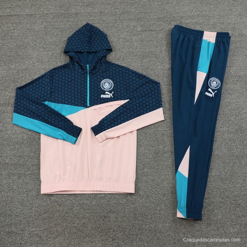 23/24 Manchester City Half Navy/Pink Half Zipper Windbreaker Jacket+Pants